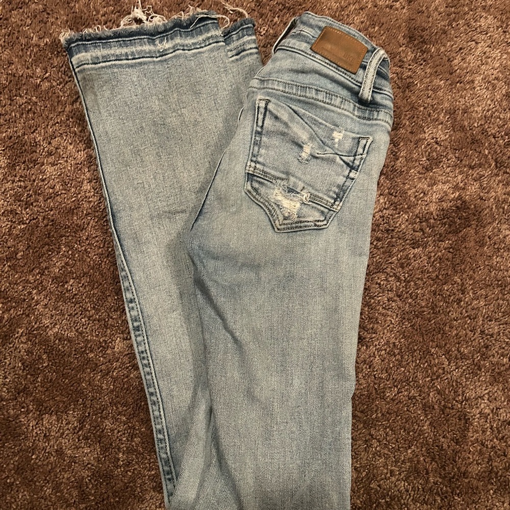 BKE Blue Boot Cut Jeans with Distressed Look